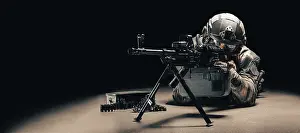 Online Gaming Technology Drucke: Image of a computer player in a shooting game