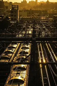 Yokohama City Skyline Drucke: Image of the evening skyline and the line