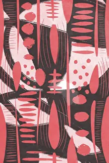 Drucke von Dieses Bild zeigt ein abstraktes und minimalistisches Design, das aus roten und schwarzen Formen und Mustern besteht Einfache Kunstwerke Drucke: Dieses Bild zeigt ein abstraktes und minimalistisches Design