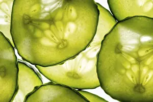 Close Up Cucumber Drucke: This image features a close up view of translucent cucumber slices