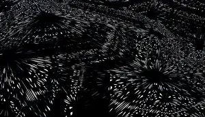 Black And White Design Drucke: This image features a dramatic 3D render of dynamic bursts