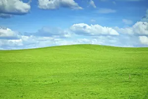 Cloudy Landscape Drucke: An image of a green hill and some clouds