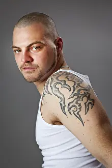 Male Body Art Drucke: An image of a handsome man with tattoos