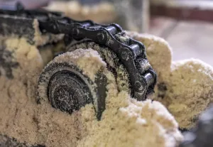 Deserted Factory Scene Drucke: Image of machine tool covered with sawdust
