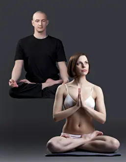 Man In Yoga Pose Drucke: Image of man levitates during yoga in studio