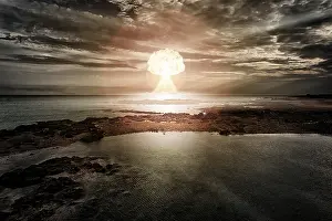 Deserted Landscape Image Drucke: An image of a nuclear bomb explosion