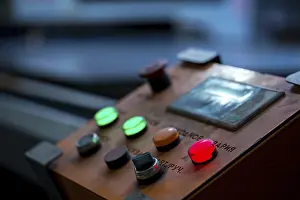 Modern Architecture Interior Space Drucke: Image of red button lit on control panel, close-up