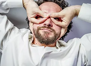 Caucasian Man Photo Drucke: Imagination and madness, man with intense expression