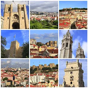 Collage Drucke: Eindrücke von Lissabon, Collage von Reisebildern.