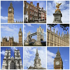 Collage Drucke: Eindrücke von London, Collage von Reisebildern.