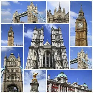 Collage Drucke: Eindrücke von London, Collage von Reisebildern.