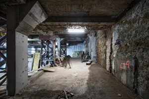 Construction Site Interior Drucke: An industrial basement under construction