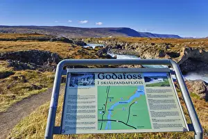Godafoss Waterfall Drucke: Information panel at waterfall Godafoss