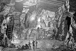 Mining Industry History Drucke: Inside a mine, mining a stick, historical