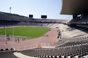 Olympic Stadium Barcelona Drucke: Inside the Olympic Stadium, Barcelona, Catalonia, Spain, renovated in 1999 1989, Europe