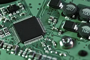 Electronic Component Detail Drucke: Integrated circuit with a processor chip on computer mainboard