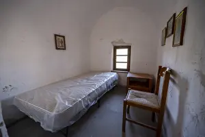 Deserted Greek Abbey Drucke: Interior with bed, Old Byzantine Monastery of the Egg