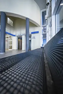 European Modern Architecture Style Drucke: Interior with blue accent and modern architectural elements