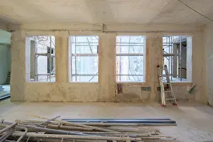 Contemporary Building Style Drucke: The interior of a building under construction
