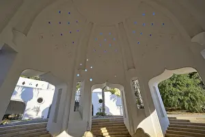 Kallithea Thermal Baths Drucke: Interior of a dome-shaped structure with blue light patterns and step-like elements