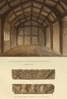 Black And White British Buildings Drucke: Interior of a Rom in Samlesbury Hall