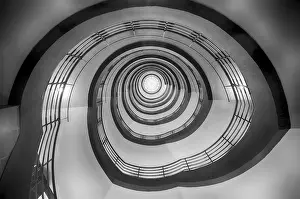 Northern German Urban Environment Drucke: Interior view, staircase, round