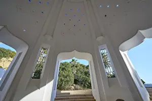 Thermal Baths Of Kallithea Drucke: Interior of a white domed structure with large windows and bright light patterns on stairs