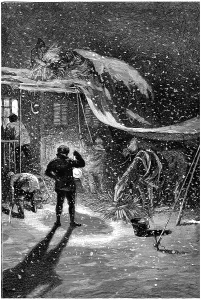 Drucke von Ein Bild aus vergangenen Tagen, in dem alle Beteiligten der Organisation des Haltes zusammenkommen. Ein historischer Moment, festgehalten in einem wunderschönen alten Druck Jules Verne Drucke: Organisatoren des Halts