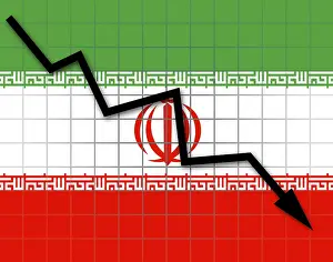 No People Walking Flags Drucke: The Iranian flag and arrow graph going down