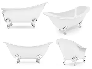 Plain White Background Photos Drucke: Isolated collection of baths over white background