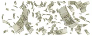 White Background Currency Drucke: Isolated ten rubles rain over white background