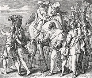 Julius Schnorr Von Carolsfeld Artist Drucke: Jacob Flees Laban, Old Testament
