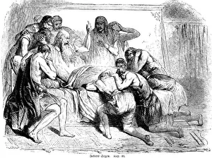 Old Testament Scripture Drucke: Jacob's blessing, group, kneel
