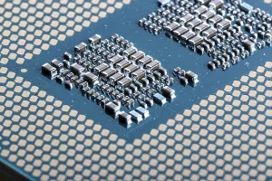 Electronic Technology Images Drucke: Macro image of the microchips of a modern processor