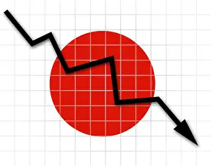 Drucke von Das japanische Flagge und Pfeil-Graph geht runter Karte Drucke: Das japanische Flagge und Pfeil-Graph geht nach unten.