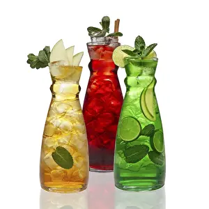 Healthy Drink Options Drucke: Three jar with icy drinks, apple