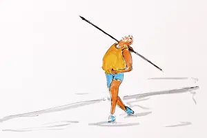 Artist Gerhard Kraus Drucke: Javelin thrower during casting