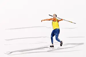 Artist Gerhard Kraus Drucke: Javelin thrower during casting
