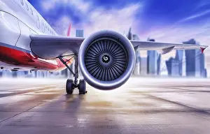 Deserted Airport Grounds Drucke: jet engine of an aircraft