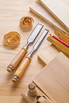 Construction Industry Equipment Drucke: Joiners tools chisels plane meter pencil