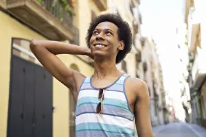 Sunny Day Happiness Drucke: A joyful non-binary individual smiling brightly