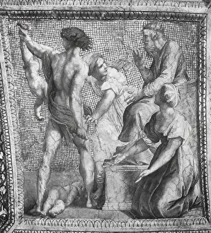 Drucke von Der Urteilsspruch Salomos, Fresko, Deckengemälde im Vatikan, von Raffaello Sanzio da Urbino, auch Raffael da Urbino, Raffaello Santi, Raffaello Sanzio, Raphael, italienischer Maler aus Italien Vatikanstadt Drucke: Das Urteil Salomons, Fresko.