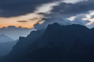 Bavarian Mountainous Region Drucke: Karwendel mountains at night with dramatic clouds