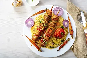 Roasted Vegetable Meals Drucke: Kebabs with vegetables and bulgur
