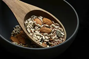 Sunflower Seed Mix Drucke: Kernels in ladle, kernel mix of almond kernels