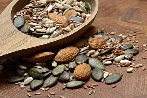 Sunflower Seed Mix Drucke: Kernels in ladle, kernel mix of almond kernels