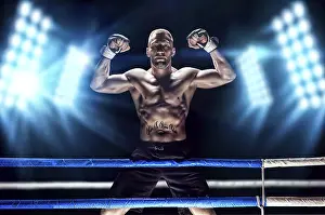 Martial Arts Concept Drucke: Kickboxer posing in the ring