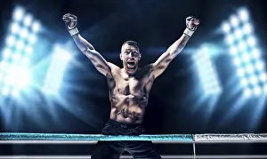 Martial Art Concept Drucke: Kickboxer posing in the ring