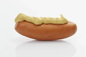 Studio Still Life Food Drucke: Knackwurst, bockwurst with mustard