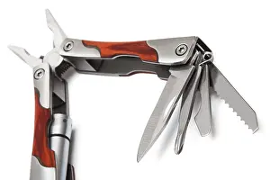 Handicraft Tools Drucke: Knife with tools on a white background